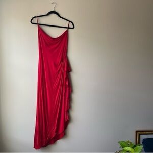 BCBG MaxAzria Womens 2 Sexy Backless Red Draped Asymmetrical Dress Romantic Chic